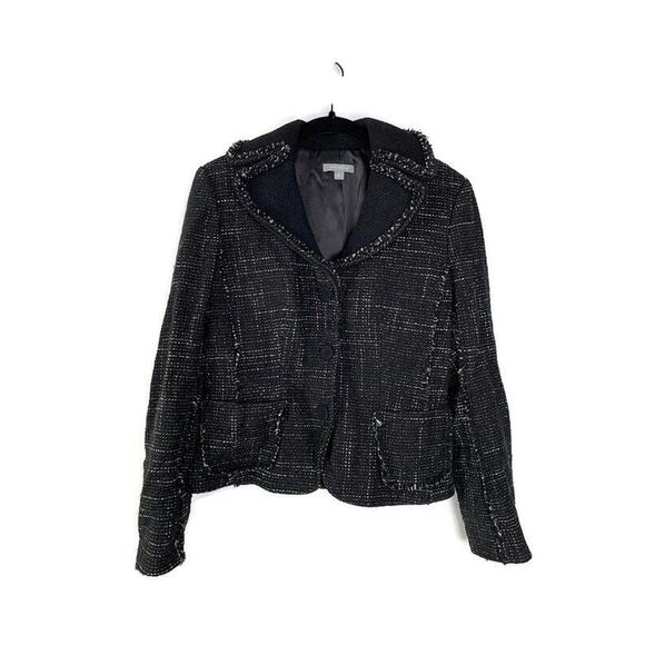 Ann Taylor Black Tweed Button-Up Blazer Jacket Womens Size 6 - Picture 1 of 5